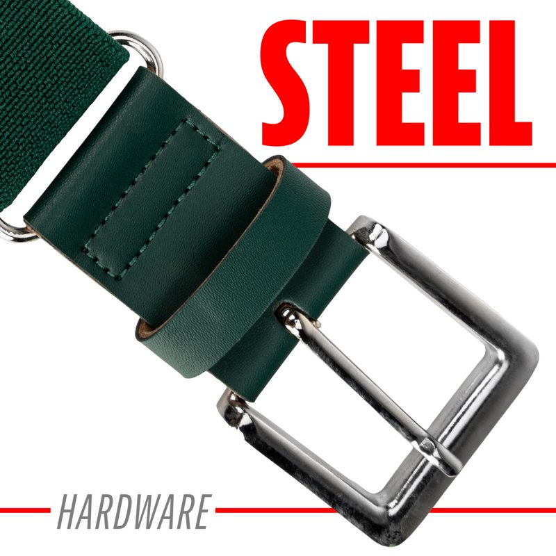 Adult Baseball Belt - Adjustable Steel Buckle, Forest Green, One Size