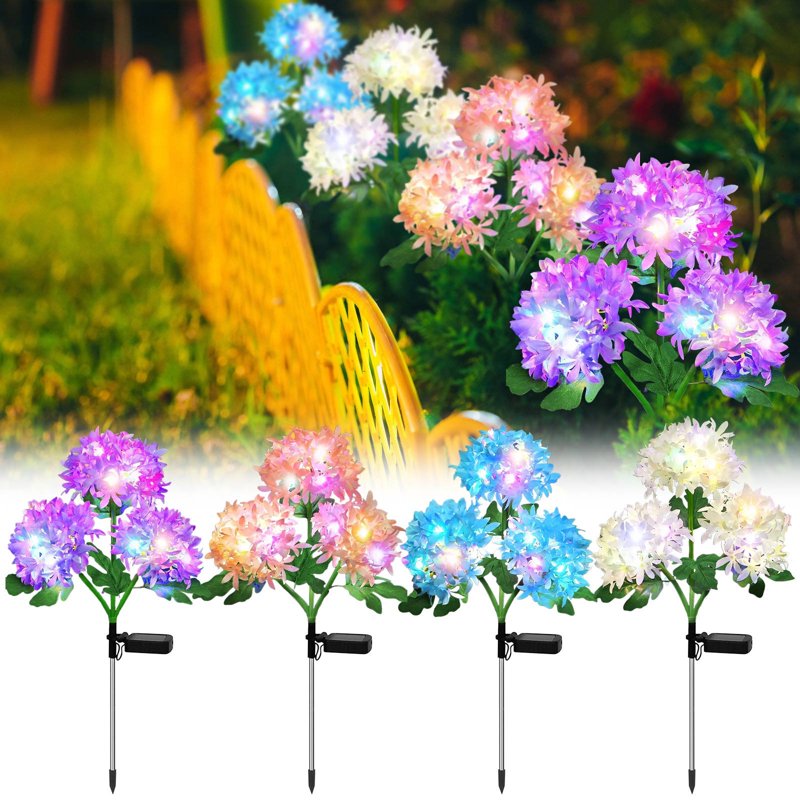Color Changing Solar Garden Light - Hydrangea Flower 29 Inch Waterproof Landscape Lighting