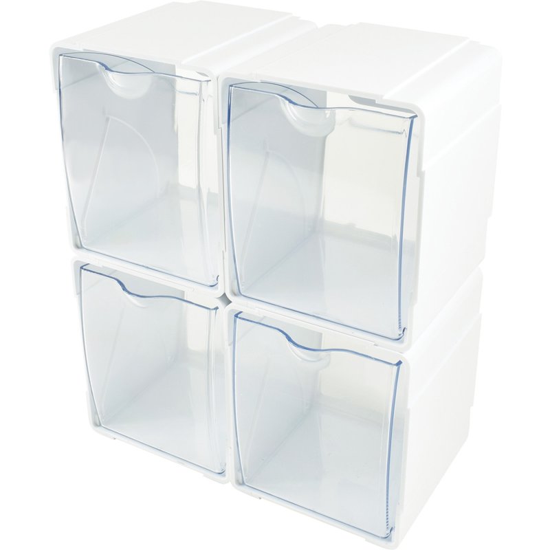 Interlocking Tilt Bin Storage Organizer - Clear and White, 4.625 x 4.875 x 5.5 inches