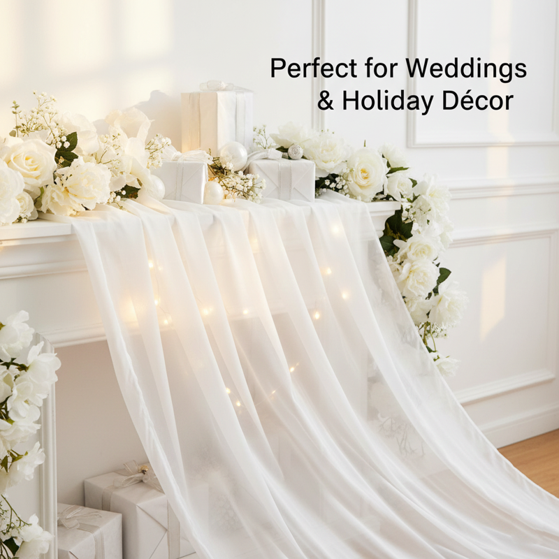 White Sheer Chiffon Fabric for Draping & Event Backdrops - 50 Yards