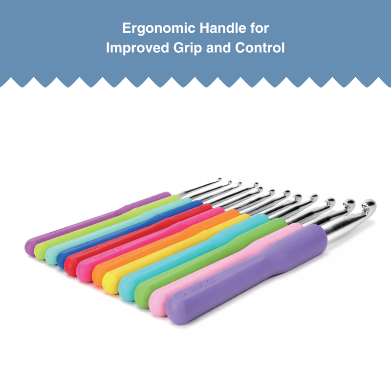 Ergonomic Crochet Hooks Set - Sizes B to N, 12-Piece Lightweight Aluminum Crafting Tools