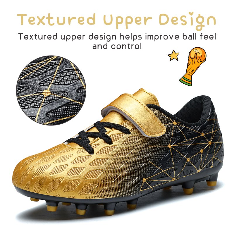 Kids Firm Ground Soccer Cleats - 5 Big Kid, Black/Gold - RDYLBU