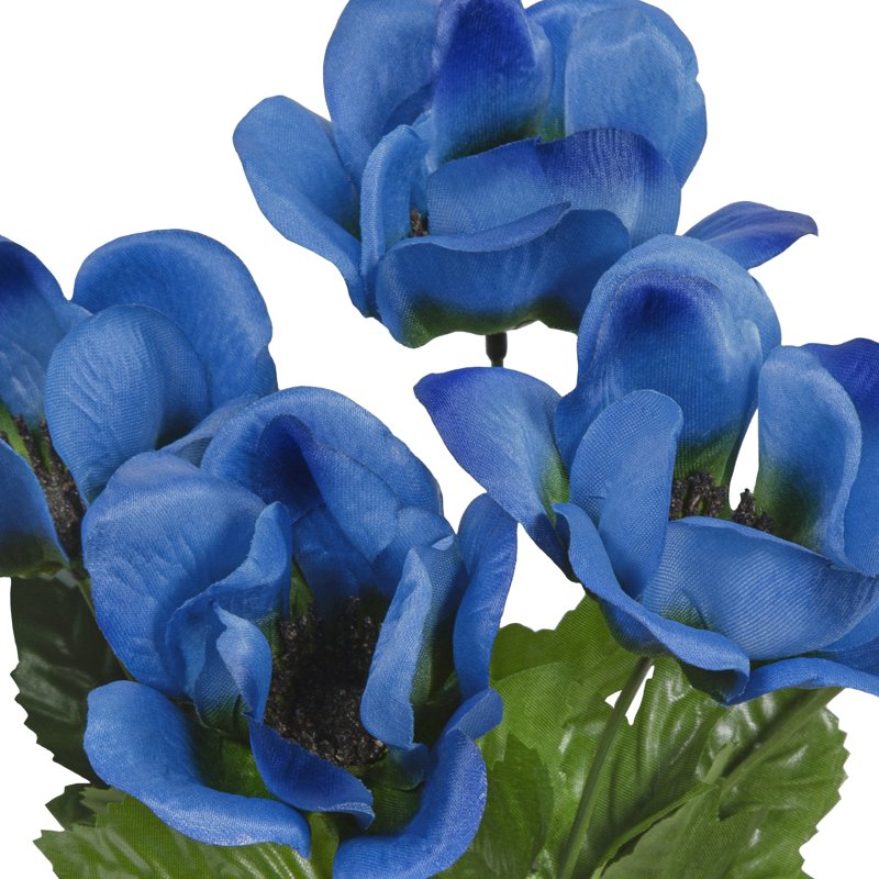 Artificial Anemone Flower Pick - Blue, 5-Head, 13 Inch Indoor Decor