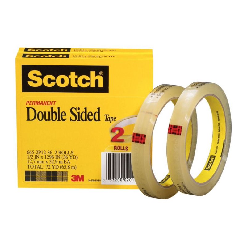 Double-Sided Tape Clear 0.50 x 1296 Inches - Pack of 2 for Mounting & Crafting