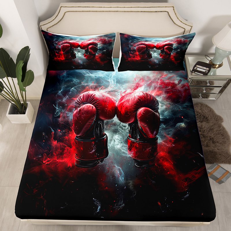 Queen Fitted Sheet Set - Ultra-Soft 4-Piece Bedding, Red Gray Black 427
