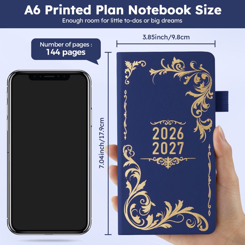 Pocket Planner 2026-2027 A6 Weekly & Monthly Agenda with Tabs & Inner Pocket