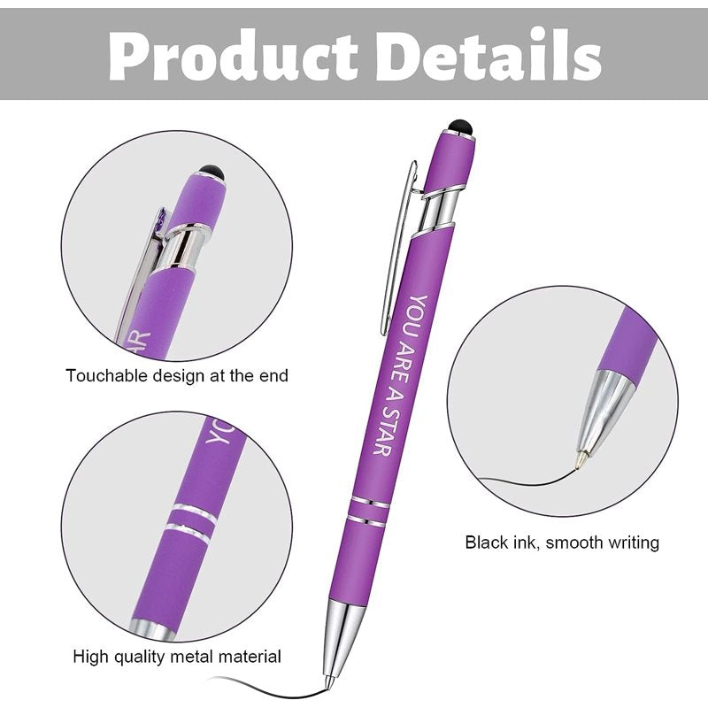 Retractable Ballpoint Pens with Inspirational Quotes & Stylus Tip - Bulk Pack of 10 or 20