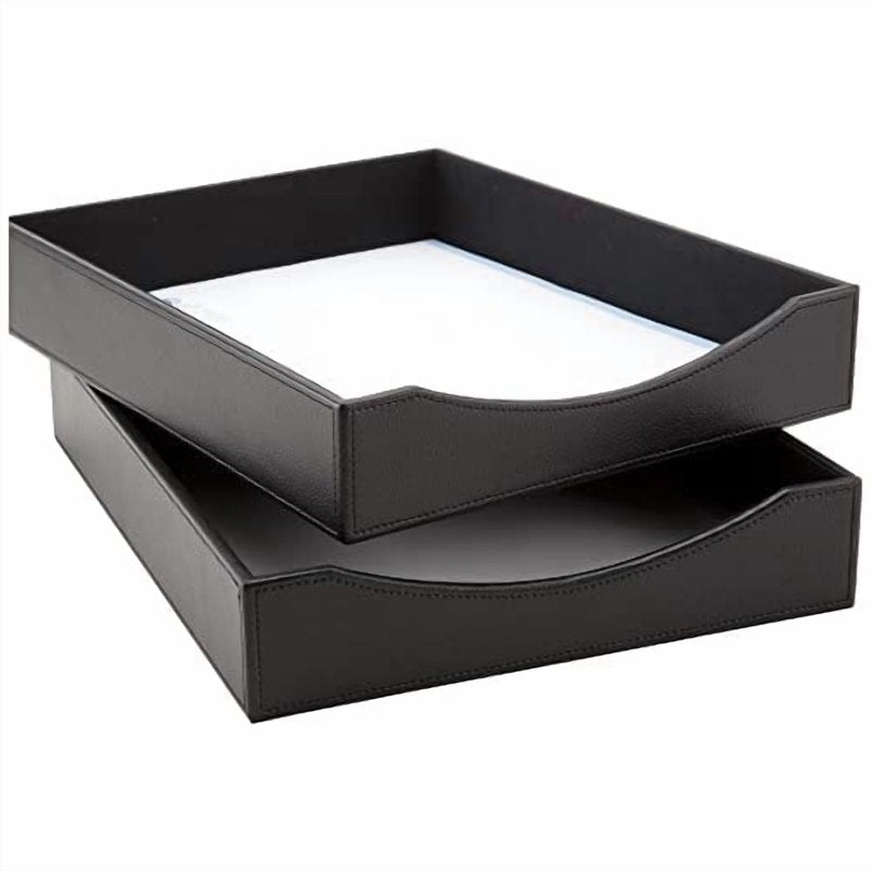 Faux Leather Paper Tray for Desk Organization, Black