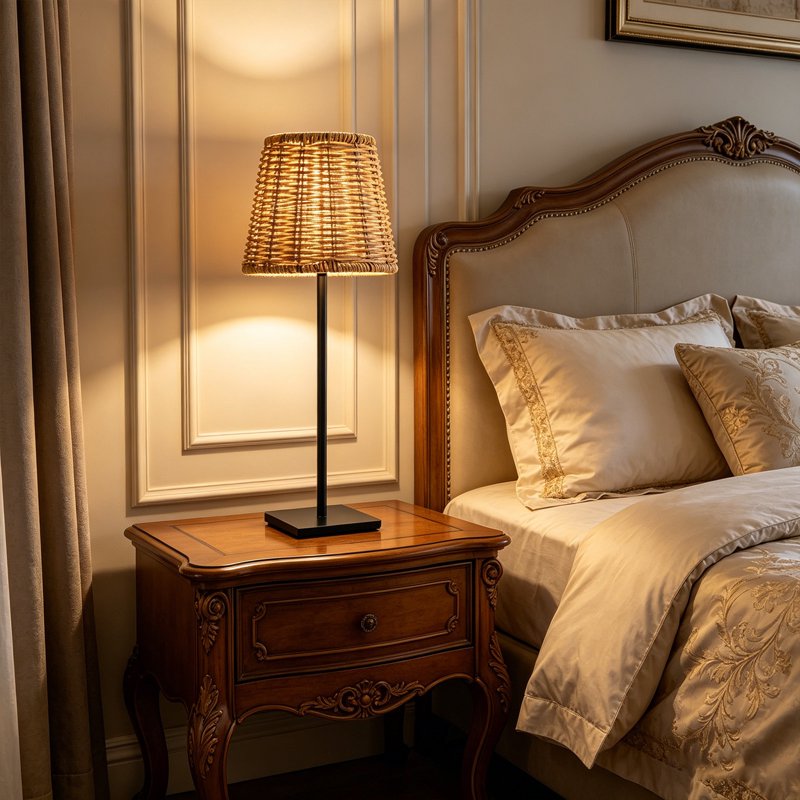 Cordless Rattan Table Lamp with Touch Dimming and USB Rechargeable Wicker Shade for Bedroom Living Room Patio