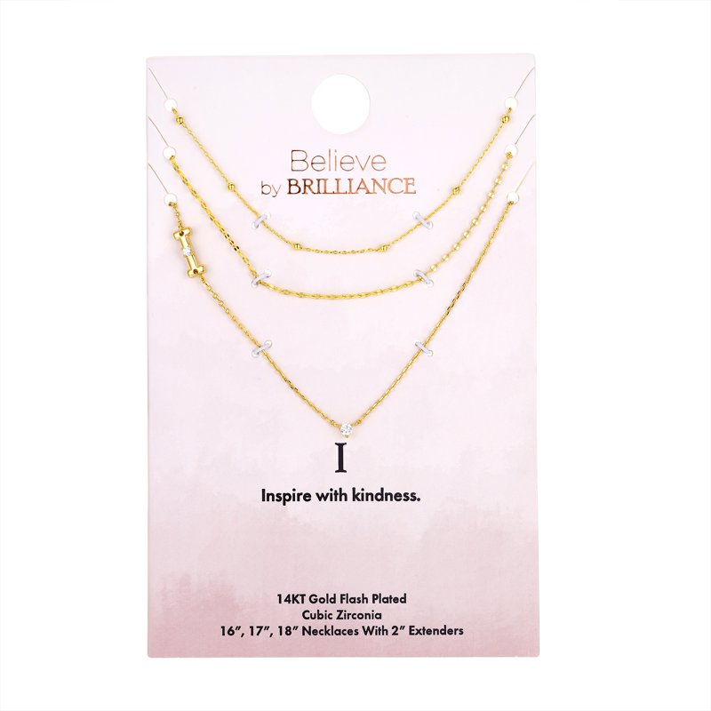 Gold Flash Plated Initial Necklace Set with Cubic Zirconia - Multiple Charms