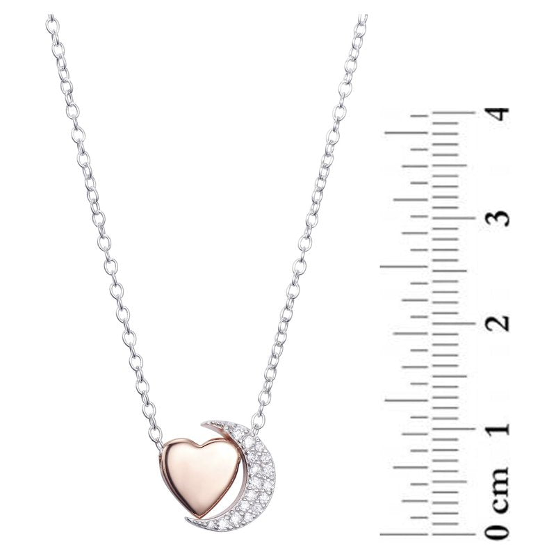 Little Luxuries Crescent Moon & Heart Pendant Necklace - Silver