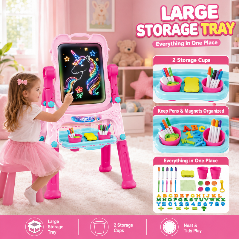 Kids Art Easel with Painting Accessories - Adjustable Double-Sided & Rotatable Pink