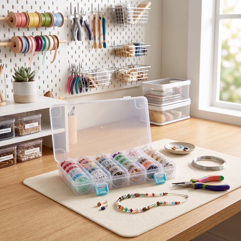 Clear Bead Storage Case with 28 Removable Jars for Jewelry and Crafts