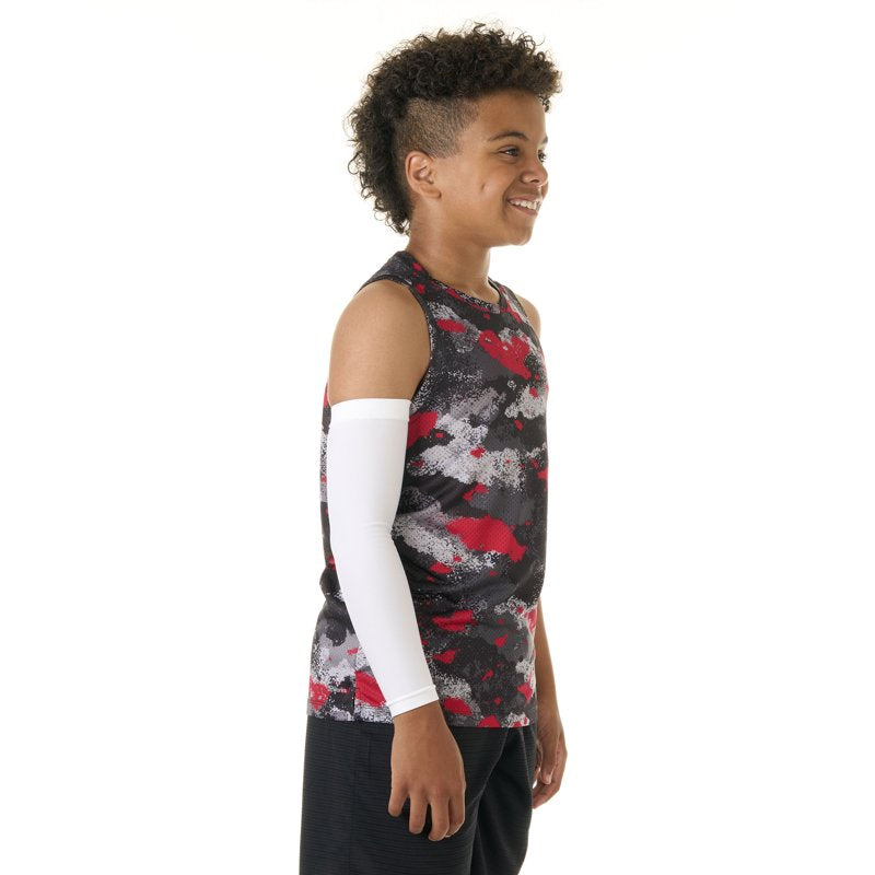 Youth Arm Sleeves for Sports, White, 1 Pair, Moisture-Wicking & 4-Way Stretch