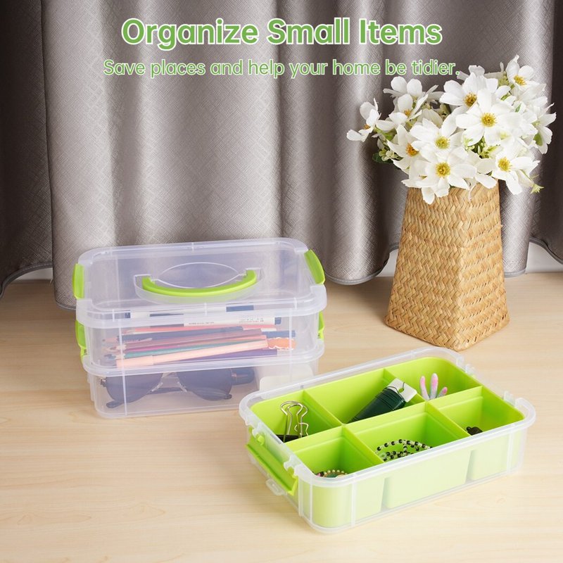 3-Layer Plastic Organizer Storage Box Set with Removable Tray, Stackable & Portable