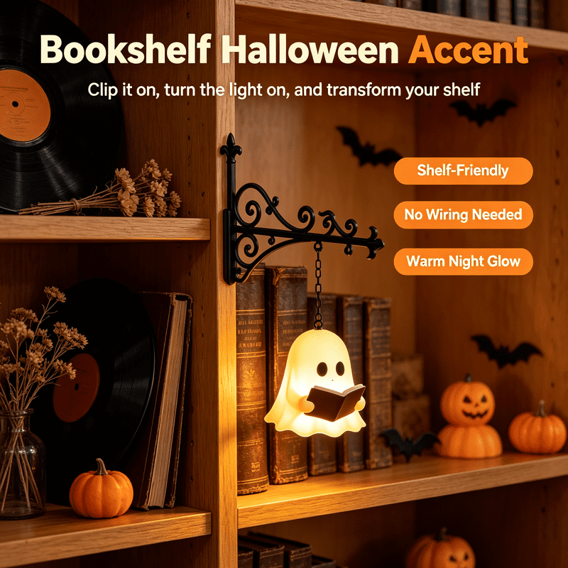 Ghost Library Decorative Bookshelf Light - Mini Hanging Lantern Lamp for Book Lovers (Ghost Variant)