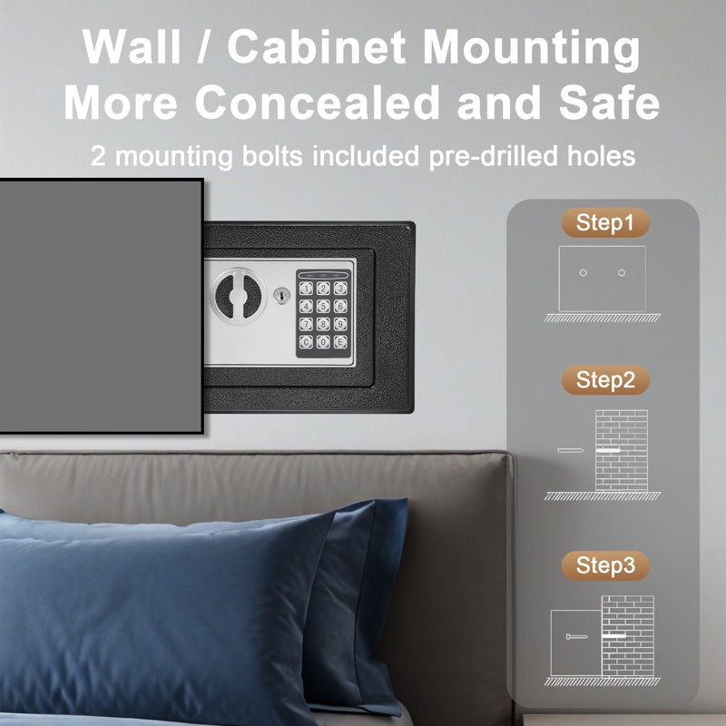 Mini Digital Safe Box 0.22 Cu Ft with Keypad & Key Home Security for Jewelry Cash