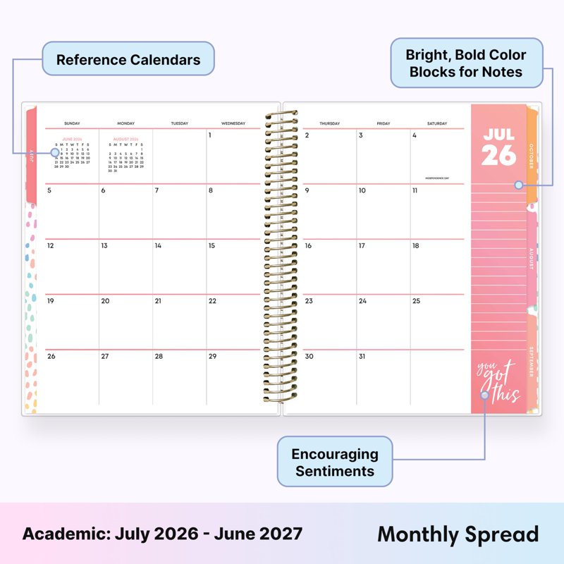 Academic Year Planner Calendar 2026-2027 - Weekly & Monthly Organizer with Stickers and Pocket, 7x9 Inches
