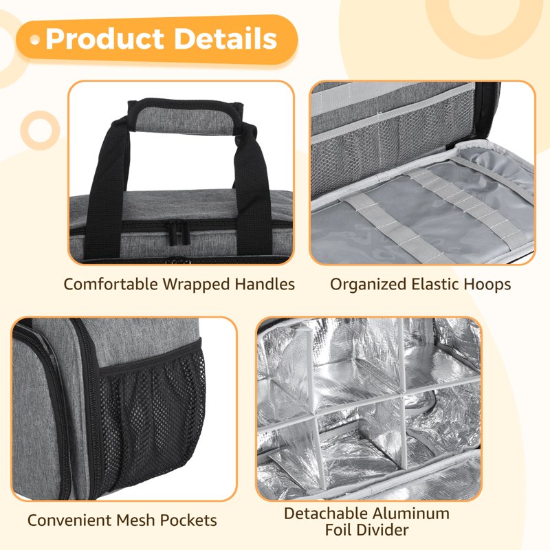 Large Acrylic Paint Organizer Bag with Detachable Aluminum Foil Divider for 54 Bottles