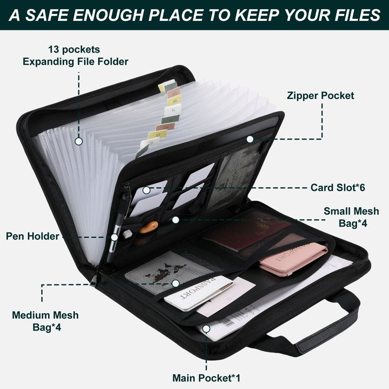 Fireproof Accordion File Organizer with 13 Pockets, Water-Resistant Document Storage Safe