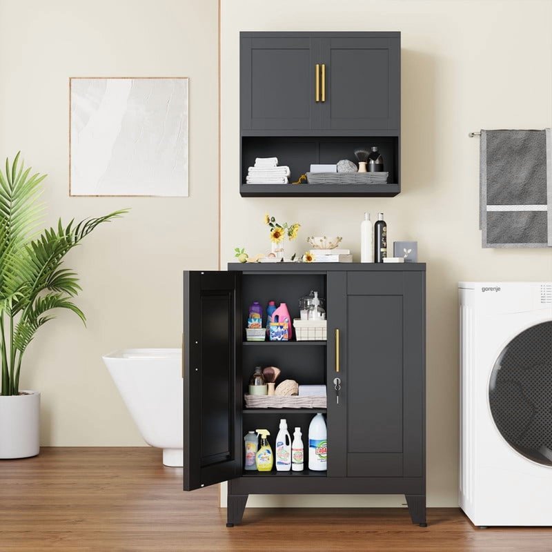 Small Metal Office Storage Cabinet with Lock and Adjustable Shelves, Steel File Cabinet
