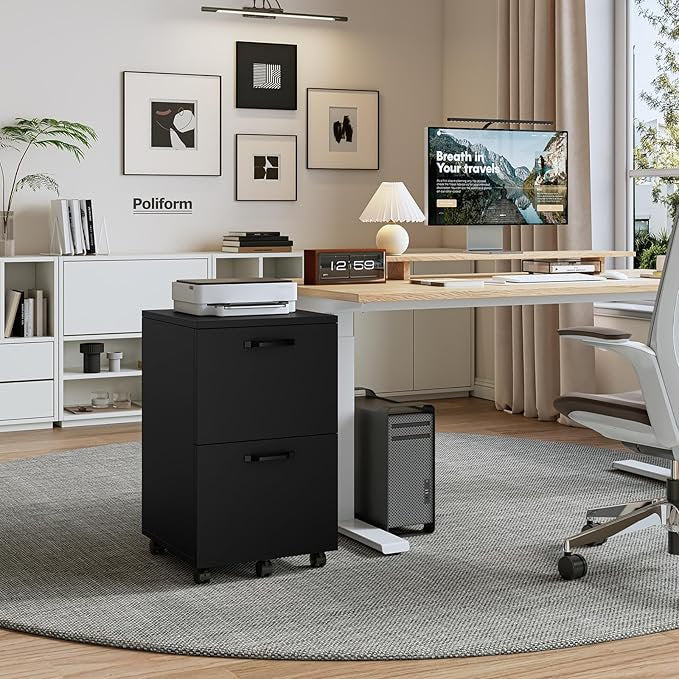 2-Drawer Mobile File Cabinet with Lockable Wheels, Space Saver for Office or Home