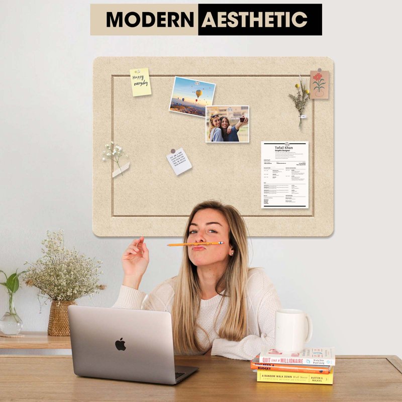 Foldable Felt Bulletin Board for Photos & Planning - 24x18 Inch, Oatmeal