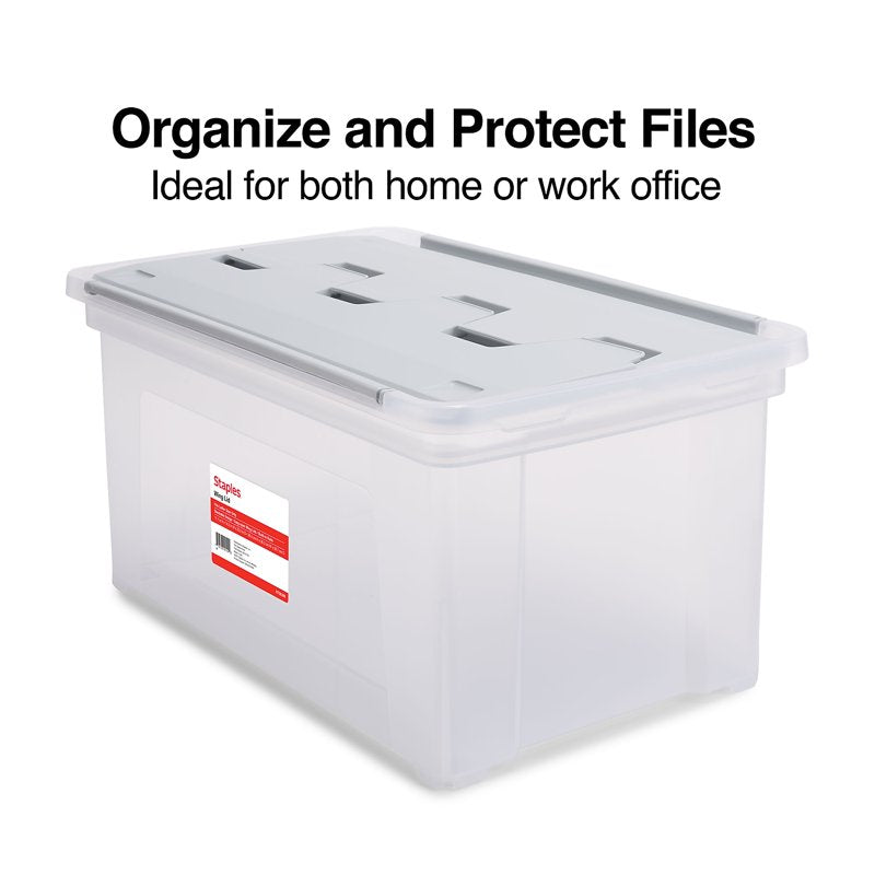 Letter Size Clear File Storage Box with Wing Lid - Stackable Plastic Organizer