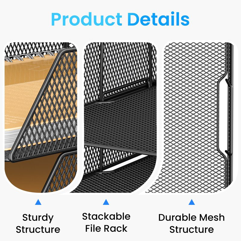 5-Tier Mesh Desk Organizer with Pen Holder - Office Document and Mail Sorter