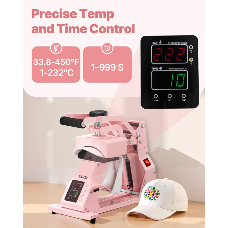 Hat Heat Press Machine with 2 Interchangeable Platens for Sublimation & HTV