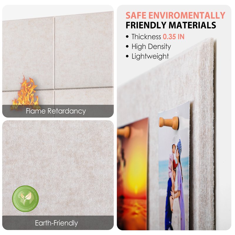 Large Cork Board for Wall 36x24 Inches with Felt Tiles & Pushpins - Light Tan Bulletin Board Pack