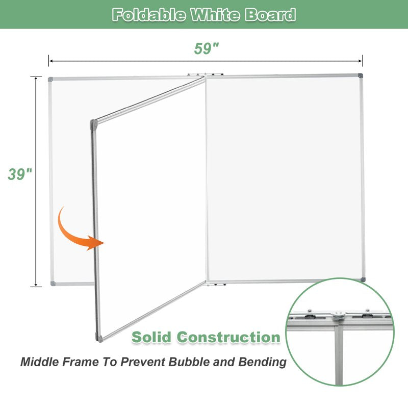 Large Foldable Magnetic Whiteboard 59x39 Inches with Aluminum Frame for Office Home School