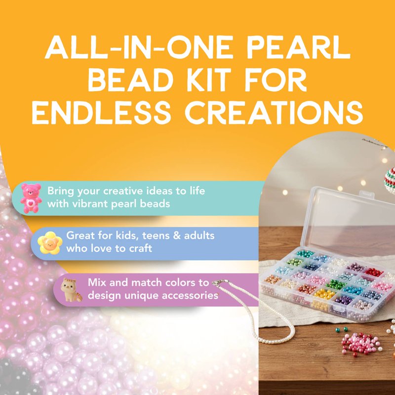 Assorted Pearl Beads for Jewelry Making 1700pcs - 6mm Round Beads for DIY Bracelets & Crafts