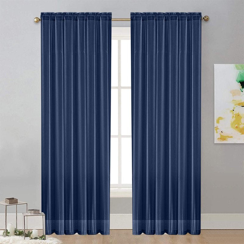 Light Filtering Polyester Window Curtain with Rod Pocket - Semi-Sheer Panel for Living Room & Bedroom