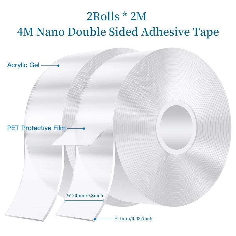 Heavy Duty Waterproof Nano Mounting Tape - Removable Double-Sided Adhesive for Walls, Decor, Carpet - 13.2ft & More