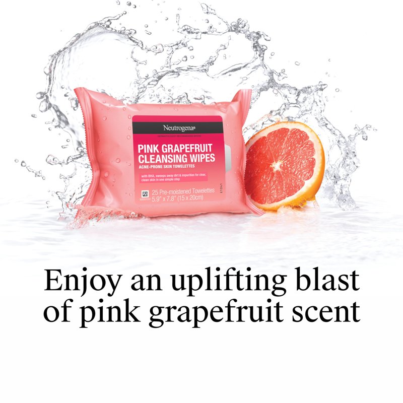 6 Pack Facial Cleansing Wipes with Pink Grapefruit - Oil-Free Acne Face Towelettes