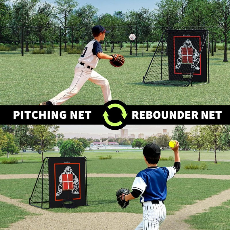 2-in-1 Baseball Pitching Target Rebound Net - 5 x 3.7 ft, Multi-Color Training Equipment