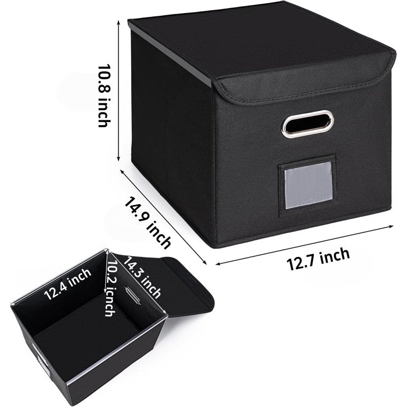 Foldable File Storage Box with Lid - Office & Home Organizer, Black