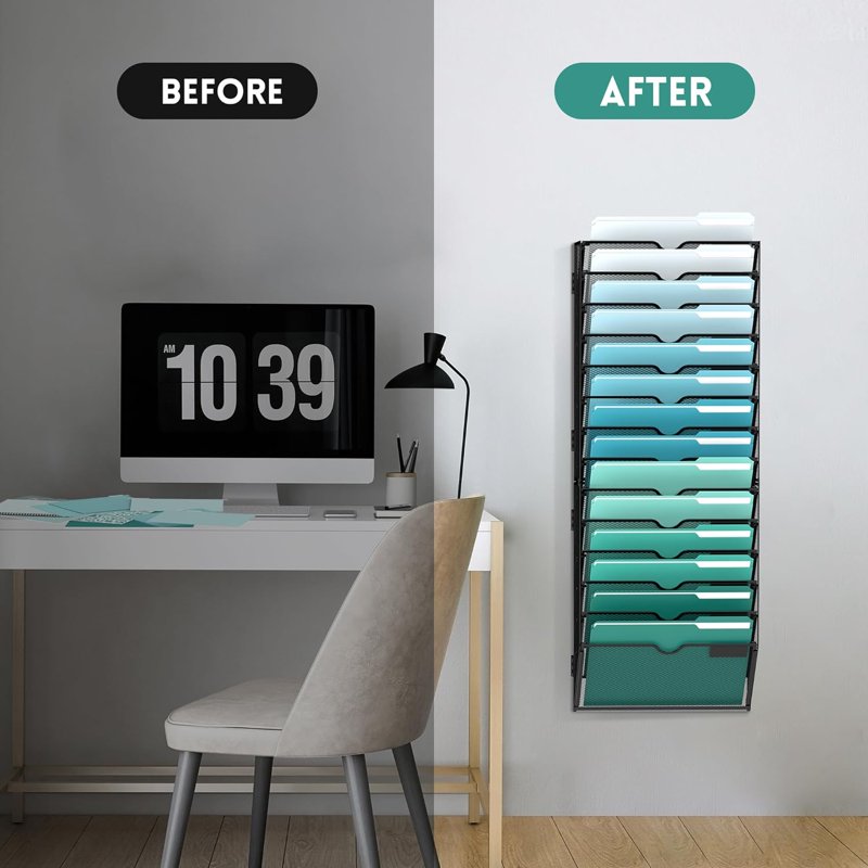 14-Tier Metal Wall Organizer for Files & Magazines, Office & Home Storage