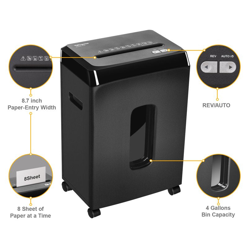 8-Sheet Cross Cut Paper Shredder with 4-Gallon Wastebin for Home Office Security
