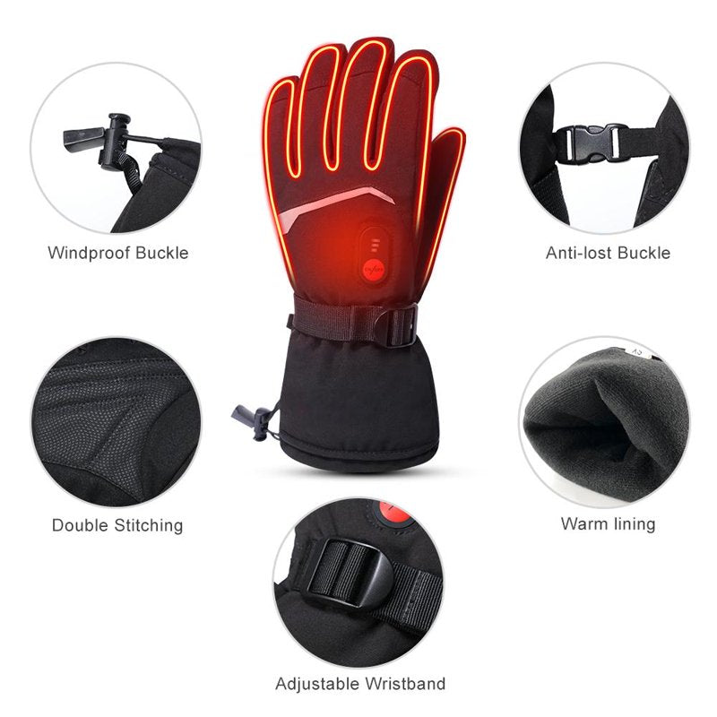 Rechargeable Heated Snow Gloves for Men Women Skiing & Snowboarding