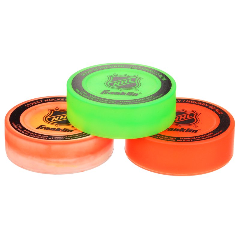 Outdoor Street Hockey Pucks 3-Pack Glow-in-The-Dark Durable Plastic