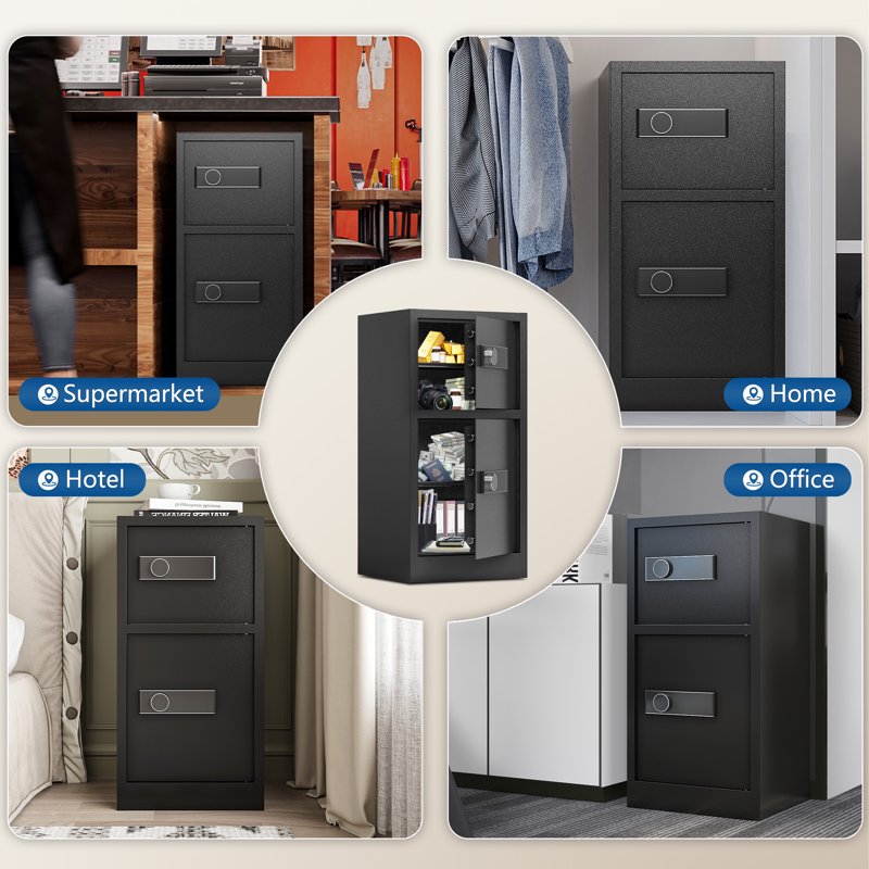 Heavy Duty Dual Door Safe with Hidden Lock Box and Fireproof Bag - Home & Office Security
