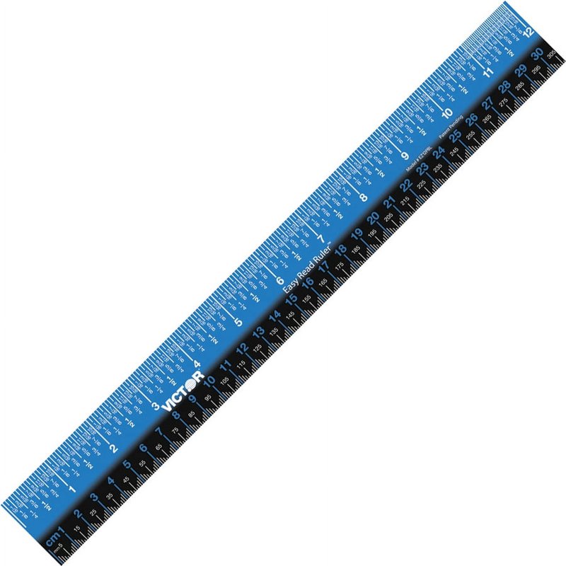 12-Inch Plastic Dual-Color Easy Read Ruler with Inch and Metric Measurements
