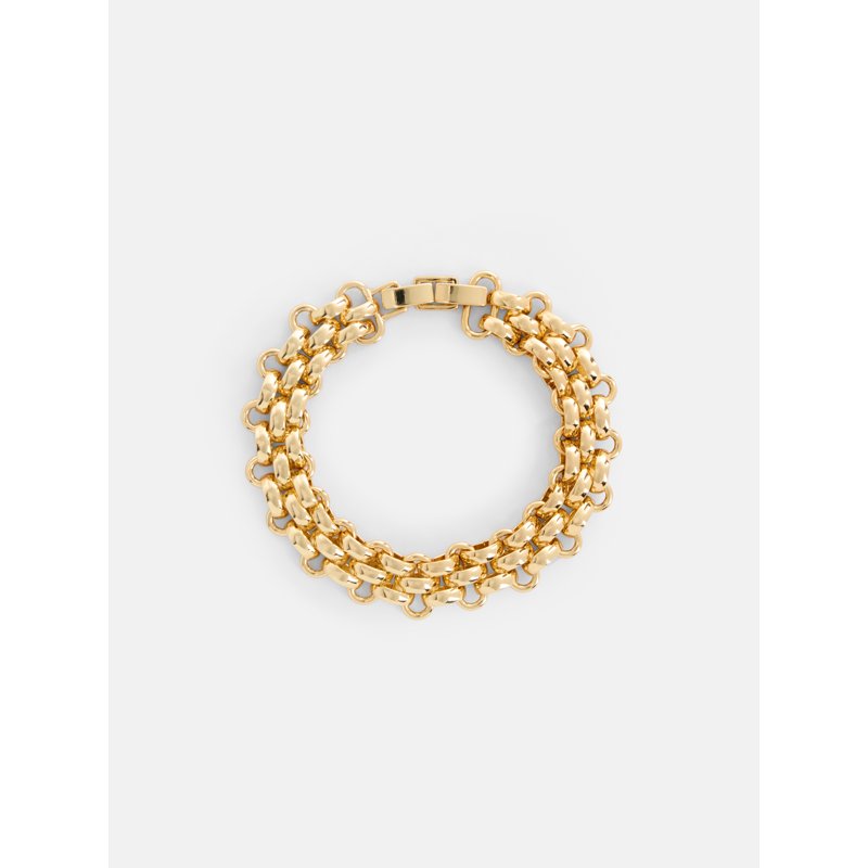 Gold Tone Chunky Link Bracelet for Women - Adjustable 7.5 Inch Jewelry