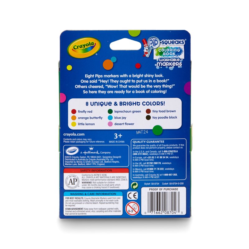 Crayola 8 Pack Pip Squeak Washable Coloring Markers for Kids