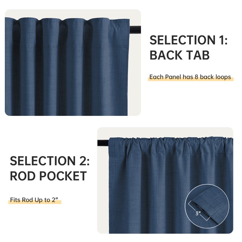 Blackout Faux Linen Curtains 52x108 Inches Set Thermal Insulated Privacy Drapes