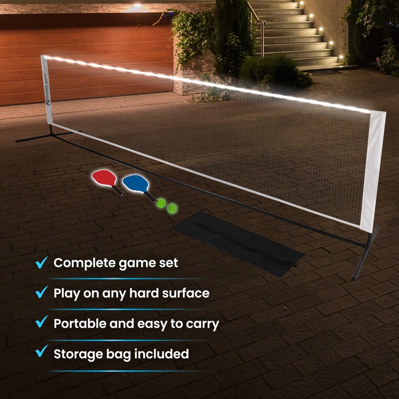 LED Pickleball Set with Net, Paddles & Balls – Light-Up Portable Play Kit