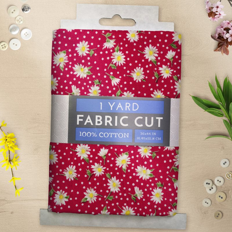 Cotton Fabric Daisies Red 44-Inch Wide 1 Yard for Quilting & Sewing