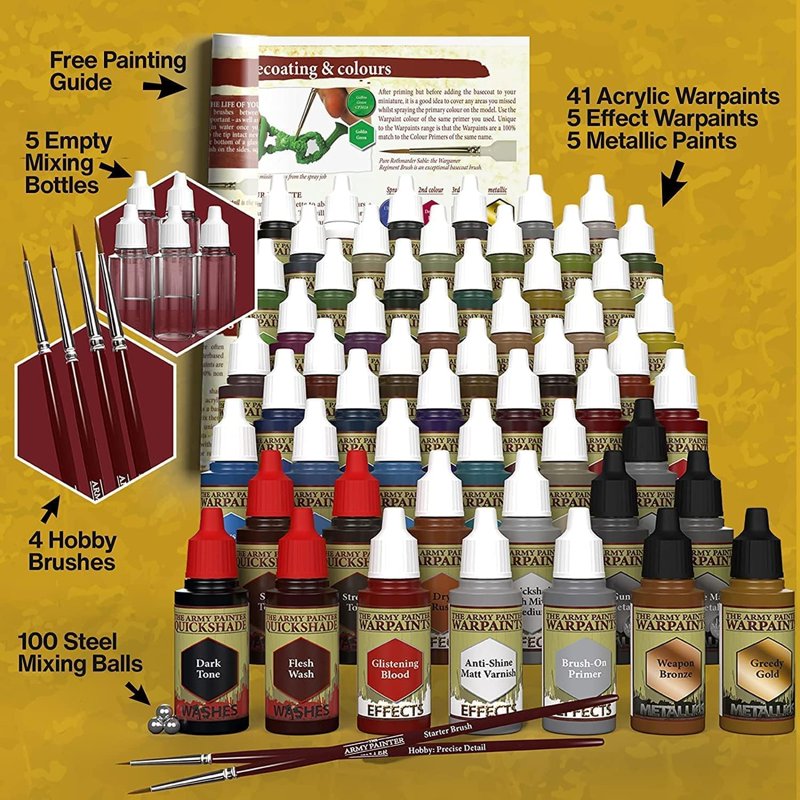 Miniature Model Paint Set with 55 Acrylic Colors & Brushes - Wargames Delivered